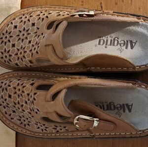 Alegria Tan Cutout Loafers with Buckle